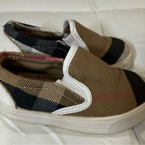 Burberry Tan and Red Plaid Slip-On Shoes